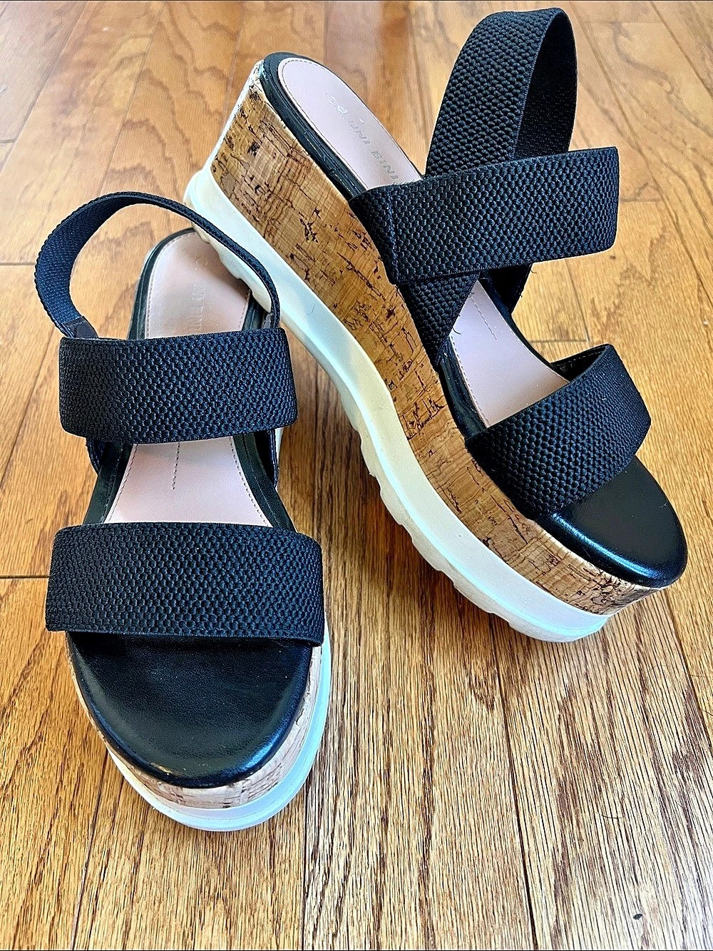 Gianni Bini Briarree Black Cork Wedge Sandals US 8.5